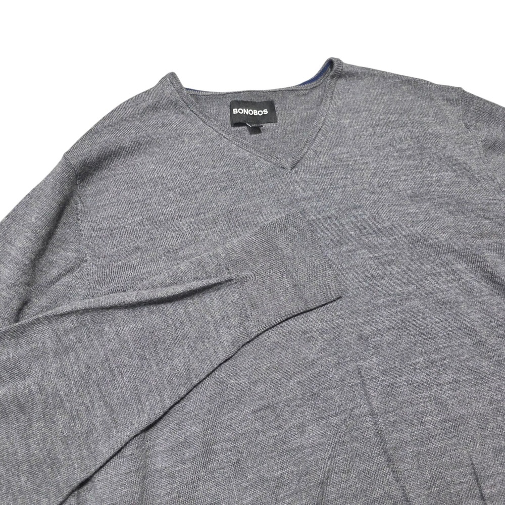 Bonobos Merino Wool V-Neck Sweater Soft Knit Lightweight Gray‎ Mens Size Large